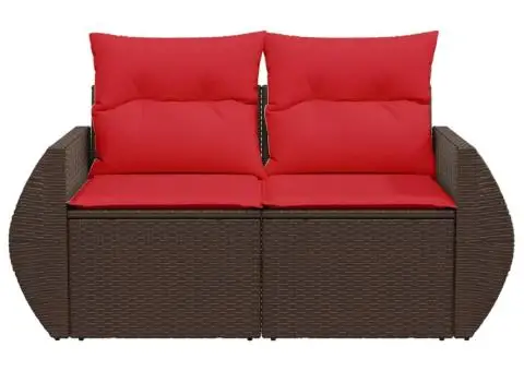 Canapea de grădină cu 2 locuri, maro, din poliratan, cu perne - 4/5