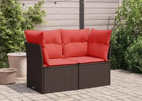 Canapea de grădină cu 2 locuri, maro, din poliratan, cu perne - 1/5