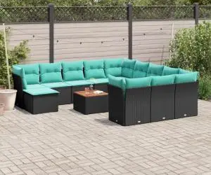 vidaXL Set mobilier de grădină cu perne, 13 piese, negru, poliratan