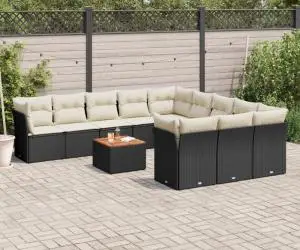 vidaXL Set canapele de grădină, 12 piese, cu perne, negru, poliratan