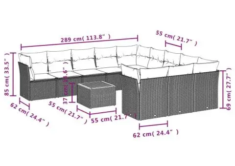 Set canapele de grădină, 12 piese, cu perne, negru, poliratan - 3/3