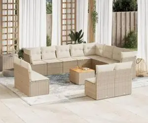 vidaXL Set canapele de grădină, 13 piese, cu perne, bej, poliratan
