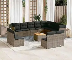 vidaXL Set mobilier de grădină cu perne, 13 piese, gri, poliratan