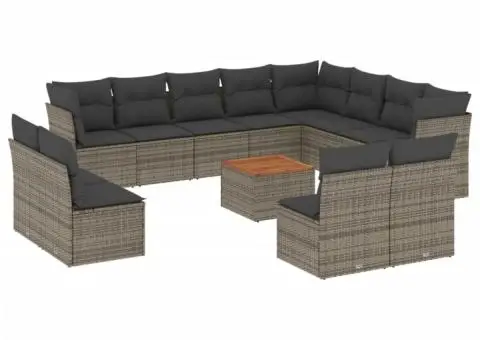 Set mobilier de grădină cu perne, 13 piese, gri, poliratan - 2/3