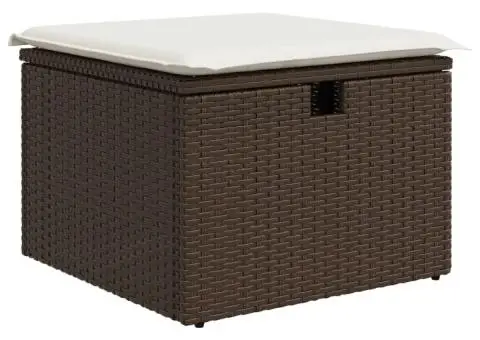 Taburet de grădină cu pernă, maro, 55x55x37 cm, poliratan - 2/5