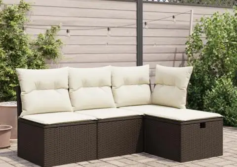 Taburet de grădină cu pernă, maro, 55x55x37 cm, poliratan - 3/5