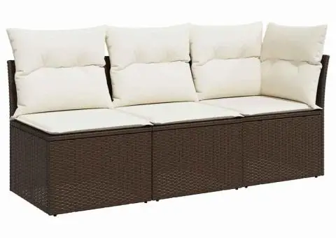 Canapea de grădină cu perne, 3 locuri, maro, poliratan - 2/5