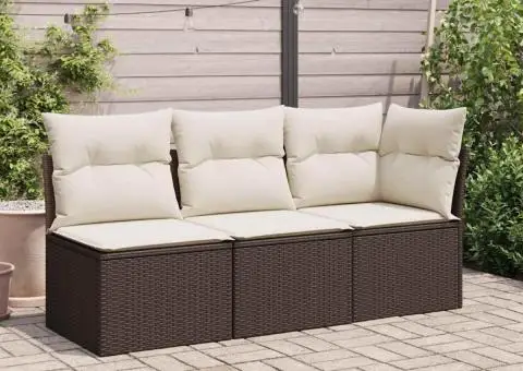 Canapea de grădină cu perne, 3 locuri, maro, poliratan - 3/5