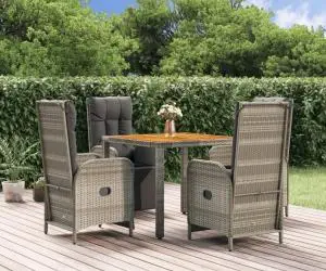 vidaXL Set mobilier de grădină cu perne, 5 piese, gri, poliratan