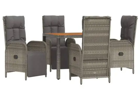 Set mobilier de grădină cu perne, 5 piese, gri, poliratan - 3/5