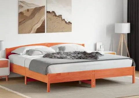 Cadru de pat fără saltea, maro ceruit 200x200 cm lemn masiv pin - 1/5