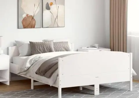 Cadru de pat fără saltea, alb, 120x190 cm, lemn masiv pin - 1/5