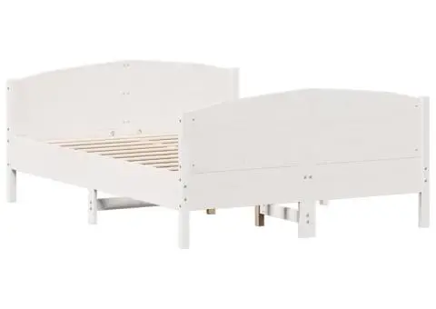 Cadru de pat fără saltea, alb, 120x190 cm, lemn masiv pin - 3/5