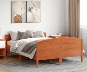 vidaXL Cadru pat fără saltea, maro ceruit, 135x190 cm, lemn masiv pin