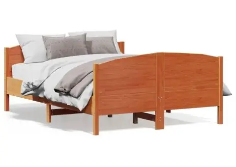 Cadru pat fără saltea, maro ceruit, 135x190 cm, lemn masiv pin - 2/5