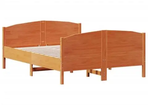 Cadru pat fără saltea, maro ceruit, 135x190 cm, lemn masiv pin - 3/5