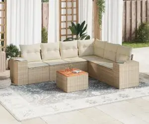 vidaXL Set canapele de grădină, 7 piese, cu perne, bej, poliratan