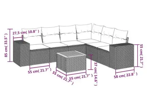 Set canapele de grădină, 7 piese, cu perne, bej, poliratan - 3/3