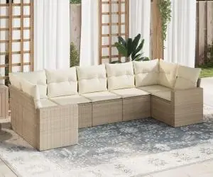 vidaXL Set canapele de grădină, 7 piese, cu perne, bej, poliratan