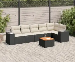 vidaXL Set canapele de grădină cu perne, 7 piese, negru, poliratan