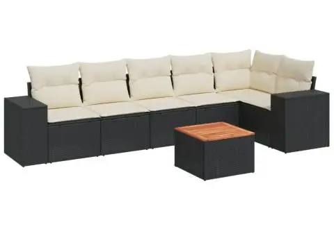 Set canapele de grădină cu perne, 7 piese, negru, poliratan - 2/3