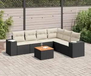 vidaXL Set canapele de grădină cu perne, 7 piese, negru, poliratan