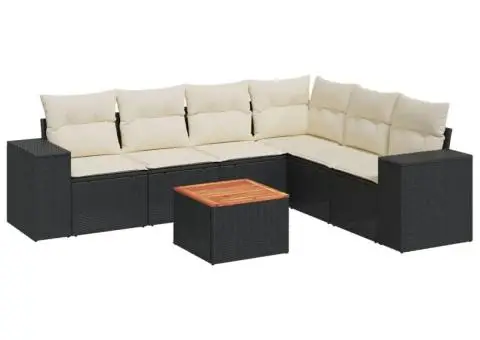 Set canapele de grădină cu perne, 7 piese, negru, poliratan - 2/3