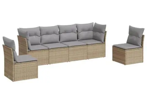 Set canapele de grădină cu perne, 6 piese, bej, poliratan - 2/3
