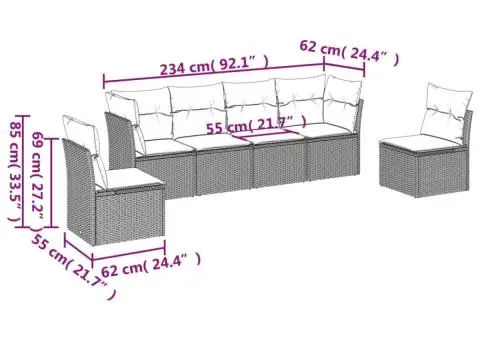 Set canapele de grădină cu perne, 6 piese, bej, poliratan - 3/3