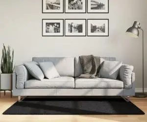 vidaXL Covor pufos "PAMPLONA" cu fire înalte, negru modern, 80x150 cm