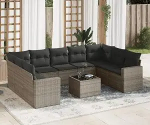 vidaXL Set mobilier de grădină cu perne, 10 piese, gri, poliratan