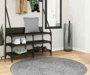 vidaXL Covor pufos "PAMPLONA" cu fire înalte, gri modern, Ø 120 cm