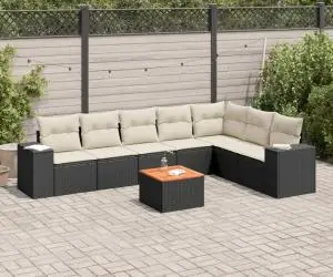 vidaXL Set mobilier de grădină cu perne, 8 piese, negru, poliratan