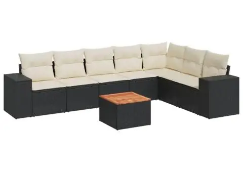 Set mobilier de grădină cu perne, 8 piese, negru, poliratan - 2/3