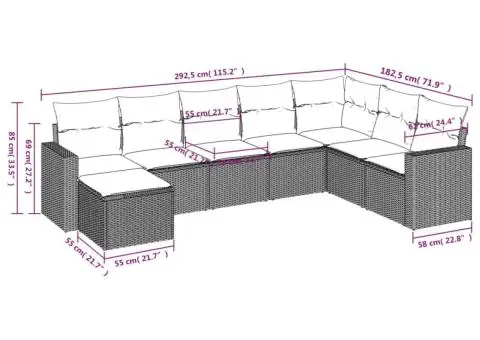 Set mobilier de grădină cu perne, 8 piese, negru, poliratan - 3/3
