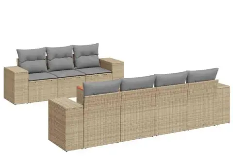 Set canapele de grădină, 8 piese, cu perne, bej, poliratan - 2/3