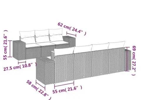Set canapele de grădină, 8 piese, cu perne, bej, poliratan - 3/3