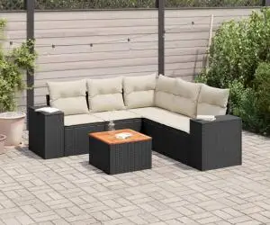 vidaXL Set mobilier de grădină cu perne, 6 piese, negru, poliratan