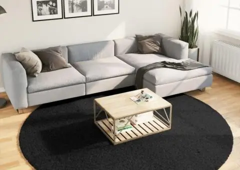 Covor pufos "PAMPLONA" cu fire înalte, negru modern, Ø 240 cm - 1/5