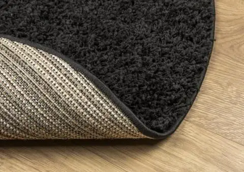 Covor pufos "PAMPLONA" cu fire înalte, negru modern, Ø 240 cm - 5/5