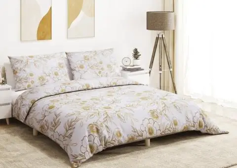 Set cu husă de pilotă, alb și maro, 260x240 cm, bumbac - 1/5