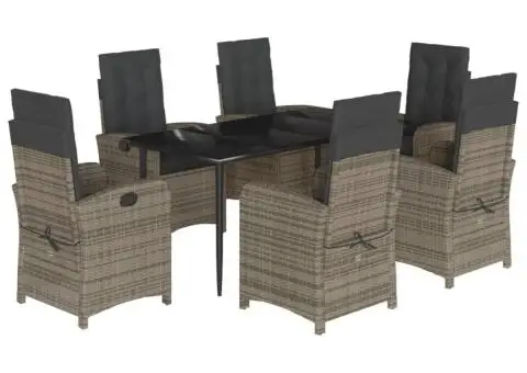 Set mobilier de grădină cu perne, 7 piese, gri, poliratan - 2/5