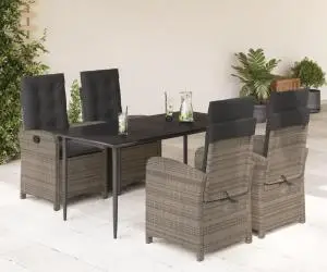 vidaXL Set mobilier de grădină cu perne, 5 piese, gri, poliratan