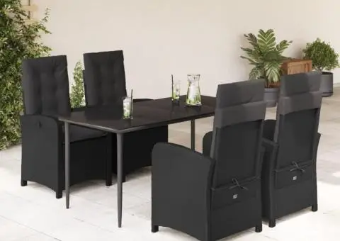 Set mobilier de grădină cu perne, 5 piese, negru, poliratan - 1/5
