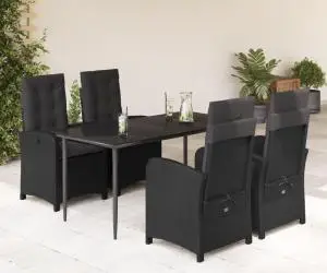 vidaXL Set mobilier de grădină cu perne, 5 piese, negru, poliratan
