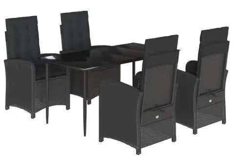 Set mobilier de grădină cu perne, 5 piese, negru, poliratan - 2/5