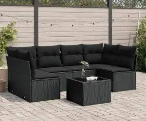 vidaXL Set canapele de grădină cu perne, 7 piese, negru, poliratan