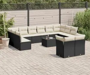 vidaXL Set mobilier de grădină cu perne, 13 piese, negru, poliratan