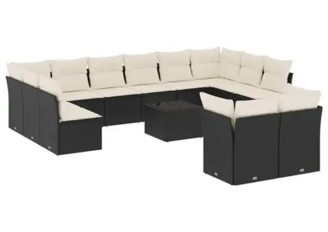 Set mobilier de grădină cu perne, 13 piese, negru, poliratan - 2/3