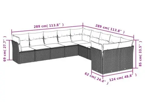 Set canapele de grădină cu perne, 10 piese, bej, poliratan - 3/3